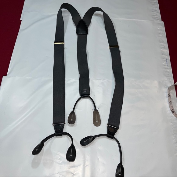 PELICAN DARK GRAY SUSPENDERS, BLACK leather Button straps, Brass Clips MEN’s USA - Picture 12 of 12